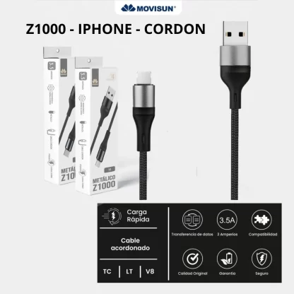 CABLE USB IPHONE - CORDON 1MTS - Z1000 - MOVISUN